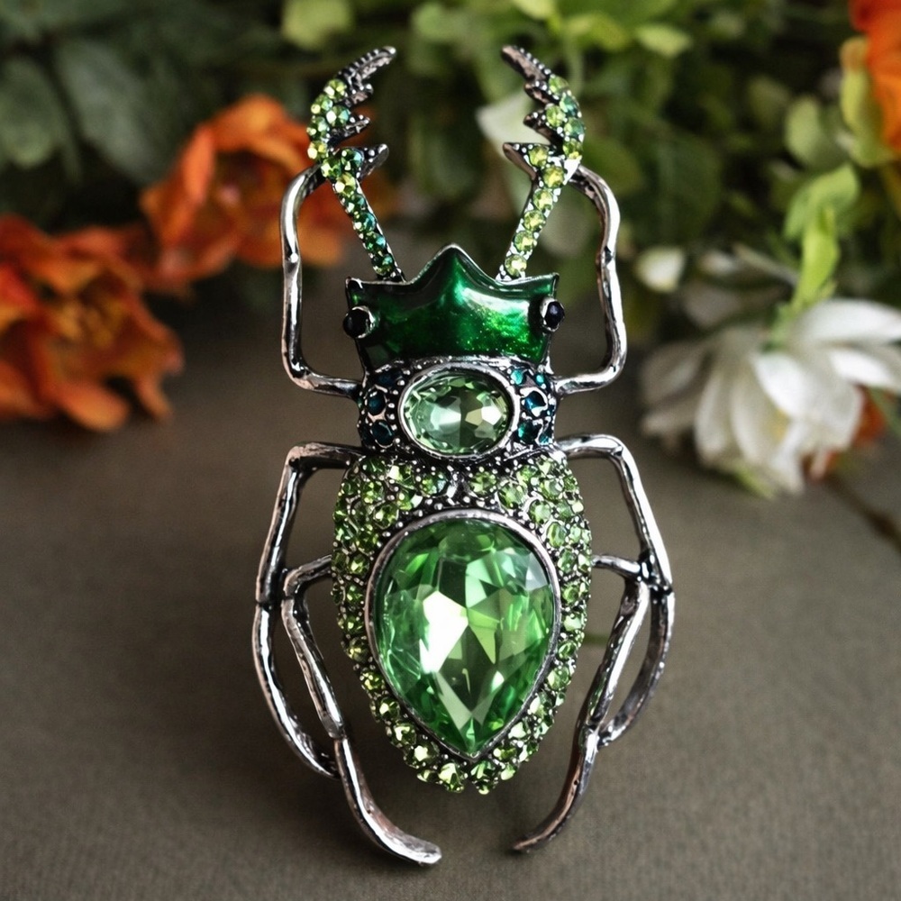 Emerald Stag Green Beetle Brooch